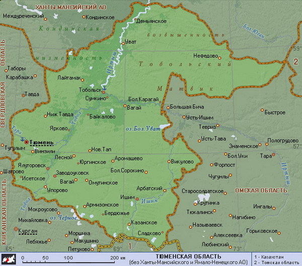 Тюменская область. Карта.