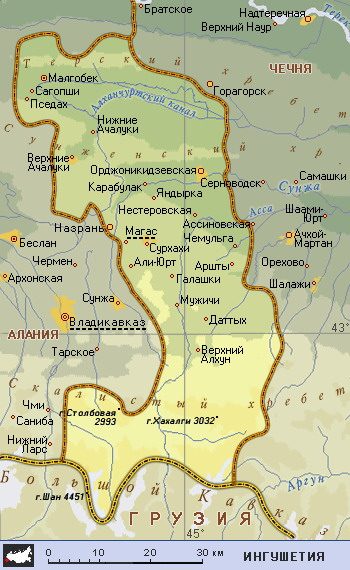 Республика Ингушетия, карта